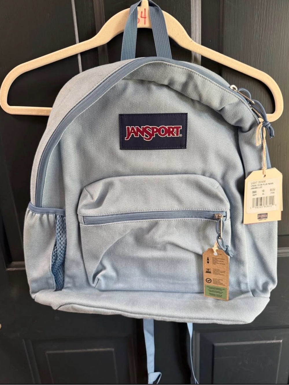 JanSport Light Denim Blue Backpack with Front Pocket